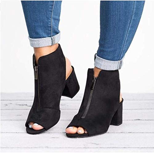 Zbyy Womens Open Toe Heel Sandals,Fashion Cutout Side Strap Zipper Chunky Heel Sandals Slip On Ankle Backless Booties Black #TOP1