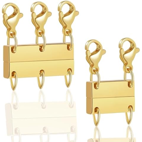 Necklace Layering Clasps Gold Necklace Separator for Layering Lightweight Necklace Stacker Clasp Multi Necklace Layering Clasp Layered Necklace Clasp for Women（Double+Triple Buckle） Cover