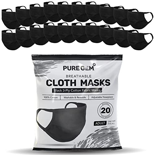 PURE GEM [Set of 20] Cloth Face Masks Washable, Reusable Mask Facial Cover with Earloops For Home, Office, School, and Outdoors