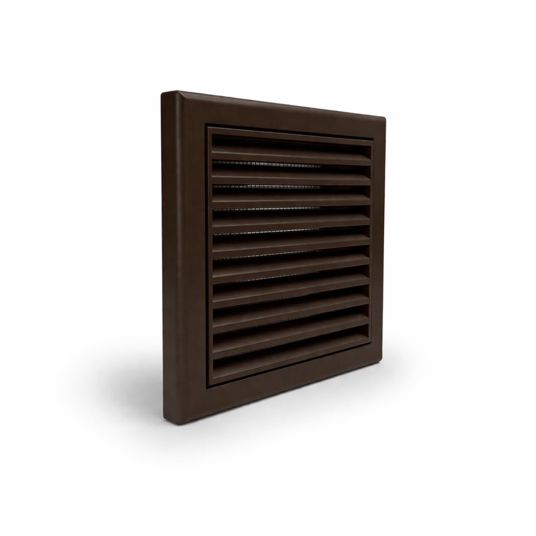 Fantronix Brown Fixed Blade Wall Vent Grille with Insect Mesh – 150 mm (6”) Rear Spigot, 185 × 185 mm External Size for Bathroom & Kitchen Ducting