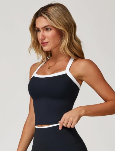 Image of QBGJTD Womens Longline Sports Bras Cross Back Active Gym Yoga Padded Workout Crop Tank Top with Built in Bra