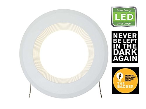 The Backer battery backup power supply recessed 5" or 6" ceiling light fixture, LED, power out safety floodlight, emergency lighting, kitchen, bathroom, hallway, office