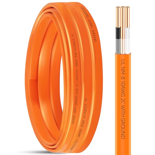 15ft NM-B 10/2 Wire with Ground 10/2 Electrical Wire 10 Gauge Non-Metallic Sheathed NMB Cable 10-2 NM-B Copper 10 AWG 2 Conductors with Ground Residential Solid Indoor Copper Wiring for Outlet Switch