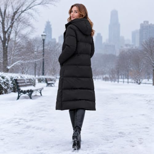 FPMLUXLL Puffer Jacket Womens Long Quilted Hooded Winter Coats with Pockets - image 4