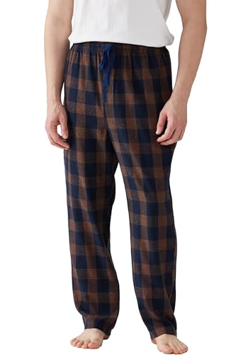 Jveyvth Mens Pyjama Pants Flannel Cotton Plaid Sleep & Lounge Pants PJ Bottoms with Pockets and Button Fly