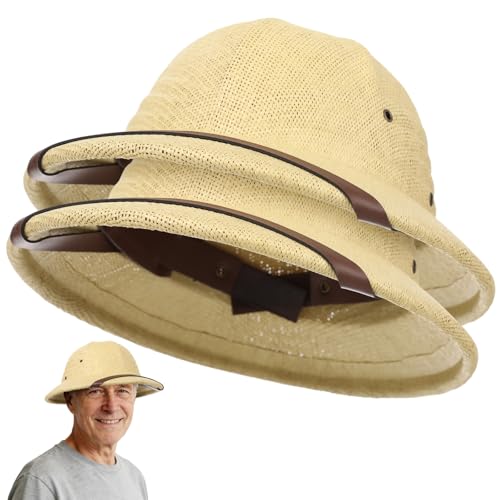 2 Pcs Pith Helmet Hat for Men Adjustable Straw Sun Hats Breathable Adult British Safari Explorer Hat for Outdoor Adventuring Fishing Hiking Gardening
