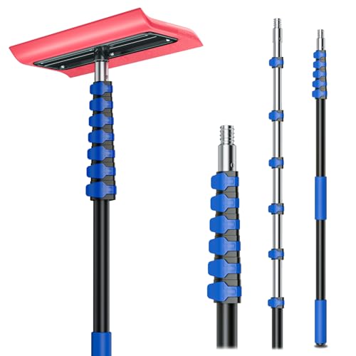 Roof Rakes for Snow Removal, Telescoping Snow Rake for House Roof, Solar Panels, Cars & RV, Snow Broom Push/Pull, Heavy Duty Aluminum Ice Scraper, No-Scratch Foam Blade, Roof Shovel Tool (30FT)