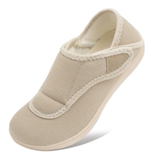 Women’s Wide Diabetic Orthopedic Slippers Size 8 Beige
