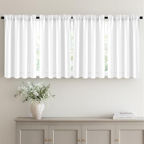 Image of MIULEE 4 Panel Set Short Bedroom Blackout Curtains 54 Inch Long Pure White | Thermal Curtains for Summer Heat, Light Blocking Privacy Window Drapes, Top&Bottom Rod Pocket