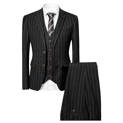 Men's Striped Slim Fit 2 Button Suit Pinstripe 2 Piece Wedding Prom Suit Stripe Business Jacket Pants for Men