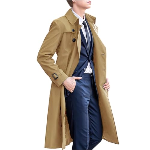 YRAETENM Mens Trench Coat Classic Lapel Long Jackets Fall Winter Overcoat - image 4