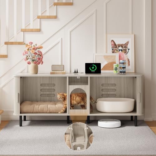 Image of ONBRILL 65 Inches Cat Litter Box Enclosure for 2 Cats, White