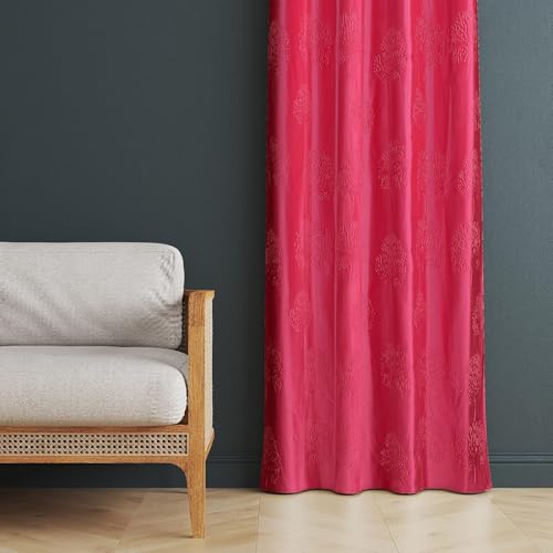 Image of Heavy Quality Punch Tree Curtains 5 Feet Long Set of 1 Pcs | Pink Window Curtains for Living Room, Bedroom | Lightweight 5 Feet Long Drapes for Home Decoration