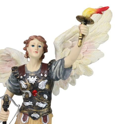 Estatua Colorida del Arcángel Uriel sobre Base de Madera miniatura 4