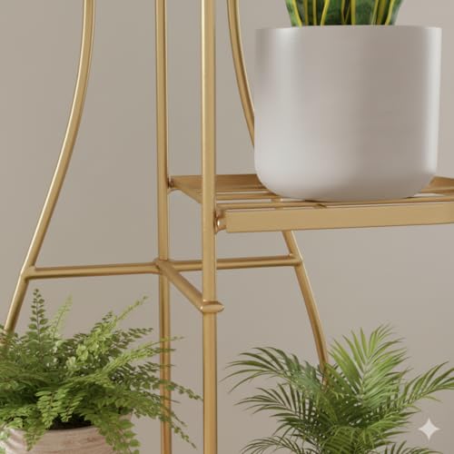 Image of MetalTouch Multi-Tiered Metal Flower Pot Stand - Indoor 6 Layer Tier Iron Plant Pot Display Plant Pot Holder Tall Plant Flower Shelf for Living Room Balcony Living room & Court Garden (Surai Gold)