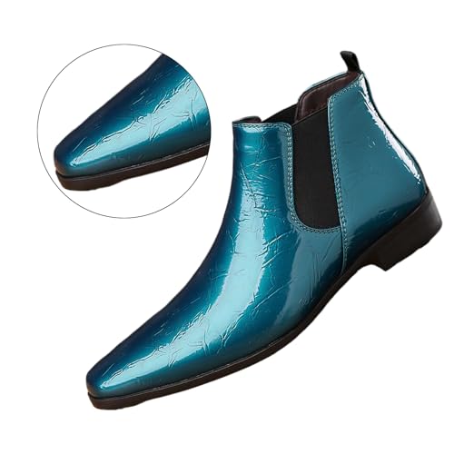 Image of Men's Patent Leather Low Chunky Heel Chelsea Boots Fashion High Gloss Slip-on Business Dress Oxford Boots for Wedding Prom Party Business Work