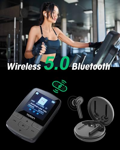 Image of Yoton MP3 Player with Bluetooth 5.2, Hi-Fi Pocket-Sized Music Player, with Sports Clip, Earphones Included(No Built-in Storage No TF Card Included - Insert Card to Use)