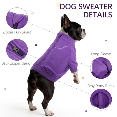 Image of BRKURLEG Dog Sweater, Warm Fleece Dog Winter Coat, Purple, XS