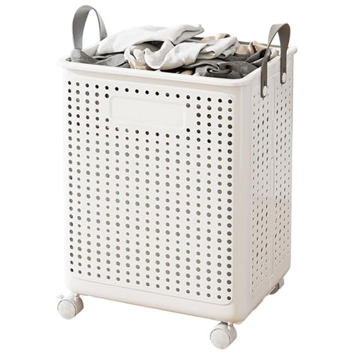 Cesto de Ropa Sucia con Ruedas, Carrito Organizador de Plástico Resistente, Canasto para Lavandería con Ventilación y Gran Capacidad, 60L, 37.7×31×50cm