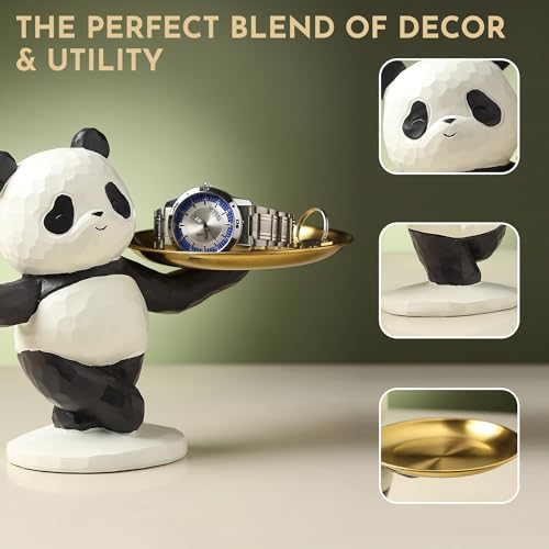 Image of ARMONIA Butler Panda Decorative Figurine with Gold Tray,Balanced Design,Cute Animal Figurine Multipurpose Storage Stand for Keys,Candy,Jewelry,Premium Home Decor Accent for Living Room,Office, Gifting