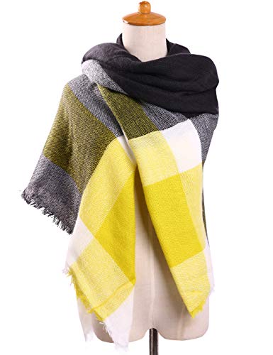 Bess Bridal Women's Plaid Blanket Winter Scarf Warm Cozy Tartan Wrap Oversized Shawl Cape (One Size, Grey)