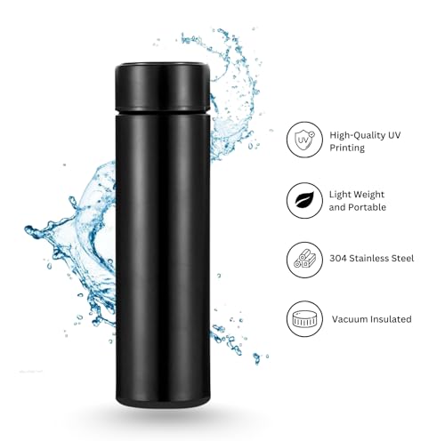 Image of Black Printed Stainless Steel Water Bottle 500ml | Theme Design | Thermos Flask for Hot & Cold Drinks | Leak Proof, Durable, Reusable Bottle for Office, School, Travel (Gojo Satoru B&W Design)