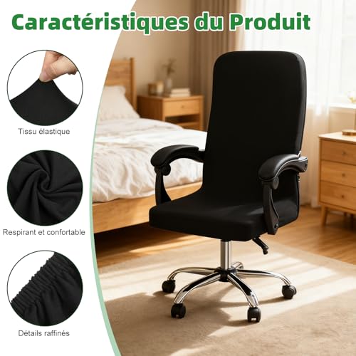 Housse Chaise Bureau Noir M Lavable & Protectrice Dioxide