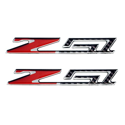 Pair Set Corvette C7 Z51 Emblem Carbon Fiber Stingray Badge Sticker Decal Replacement for Corvette (Silver Red Carbon Fiber)