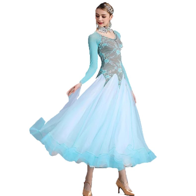 Langärmlige Standardtanzkleider Für Damen Rückenfreies Turnierkleid Für Den Walzer Standard Tanzbekleidung Tango Outfit Mit Strasssteinen