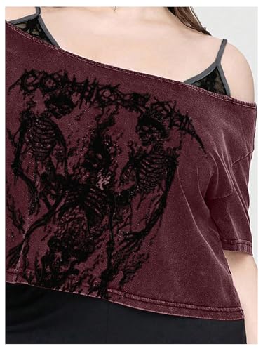 SOLY HUX Women's Plus Size Goth Cold Shoulder T-Shirts Graphic Tees Short Sleeve Loose Crop Tops2