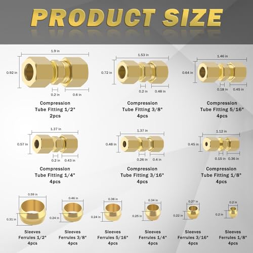 Taiidaues 46Pcs Brass Compression Tube Pipe Fittings Assortment Kit thumb #1