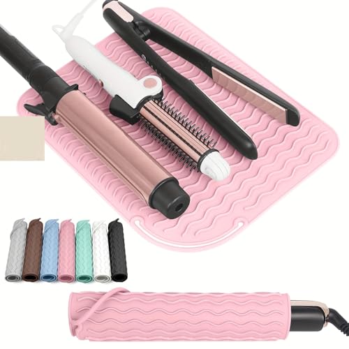 Set de 2 piezas tapete resistente al calor de silicona para herramientas de cabello - Estuche antideslizante para planchas y rizadores (Color 3) miniatura 1