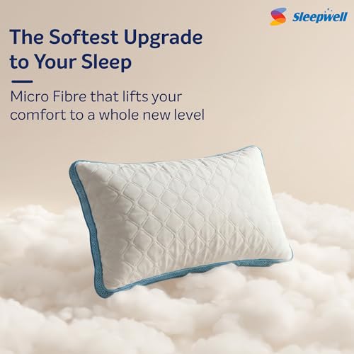 Image of Sleepwell Utsav Premium Pillow | Recycled Microfibre | Neck Support | Micro-Fibre Comfort | Medium Soft Feel | Lightweight & Breathable | Long Lasting Fill | Machine Wash | 24 x 16 Inches | Pack of 1