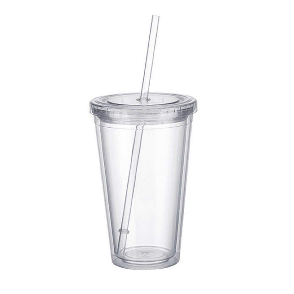 Double Reusable Plastic Cup with Straw (500ml)