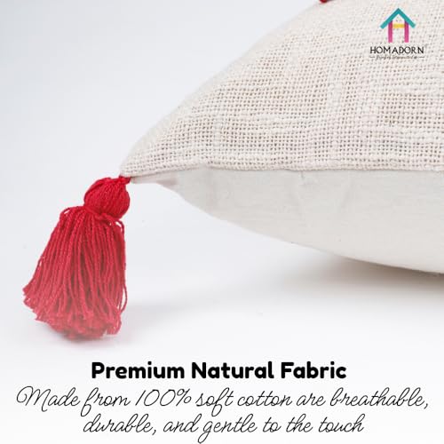 Image of HOMADORN 100% Cotton Text Pattern Handtufted /Embroided Decorative Cushion Cover (12X20 Inches) (1, Home RED)