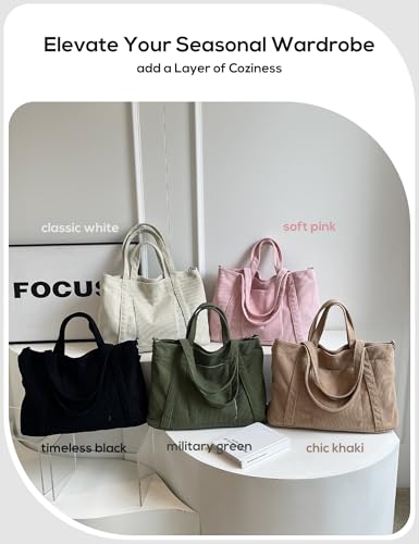 Image of METALPHA Tote Bag for Women, Large Work Corduroy Tote Bags Zippered Messenger Travel Bag Shoulder Crossbody Hobo Handbags