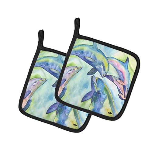 Caroline's Treasures 8548PTHD Dolphin Pair of Pot Holders Kitchen Heat Resistant Pot Holders Sets Oven Hot Pads for Cooking Baking BBQ, 7 1/2 x 7 1/2