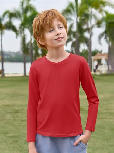 Haloumoning Boys Long Sleeve Shirts Dry Fit Athletic T Shirts for Teens Kids V-Neck Comfy Tops Tees 5-14 Years2