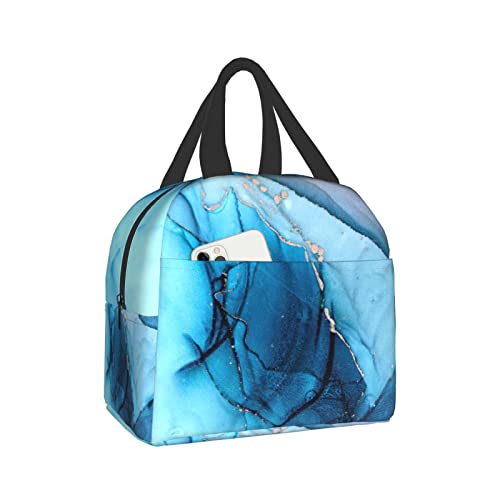 Lunch Bag Marble Indigo Blue Gold Liquid Insulated Lunch Box Reusable Lunch Bags Meal Portable Container Tote For Men Women Work Travel Picnic #TOP1