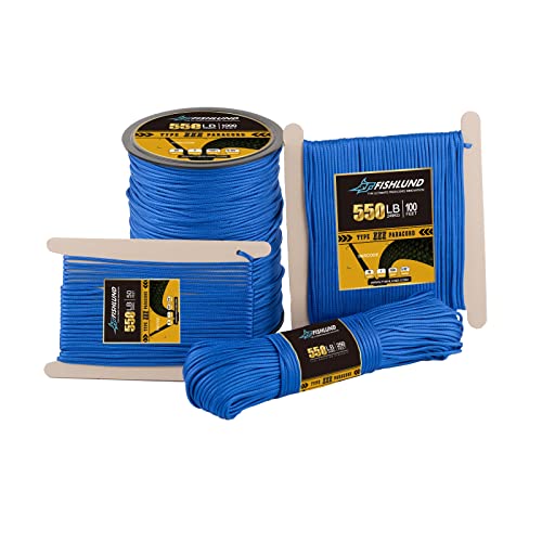 FISHLUND Paracord - Cuerda de paracaídas tipo III de 7 hebras de 250 libras, cuerda de paracaídas de nailon de alta resistencia para camping, supervivencia, táctica y senderismo, color azul rey