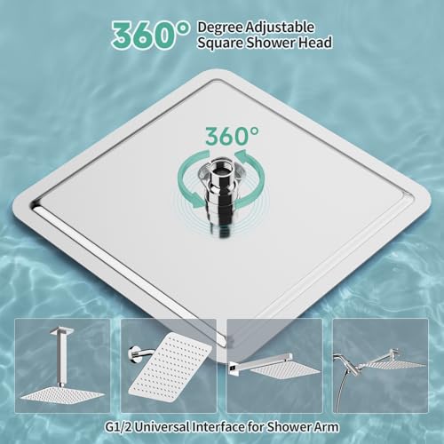 Image of SR SUN RISE Luxury 12 Inch Large Square Stainless Steel Shower Head High Pressure Rainfall Showerhead Ultra Thin Water Saving Polished Chrome
