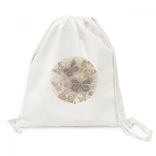 Sac à dos cordon en toile Papillon Vintage élégant gris pour voyage et loisirs quotidiens