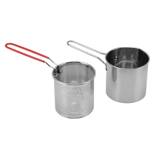 304 Stainless Steel Deep Fryer Pot with Basket, Cooking Oil Container, Strainer Basket for French Fries Chicken, Steaming, Boiling Soups
