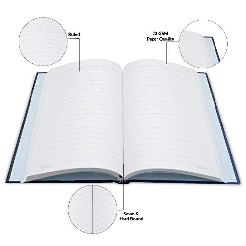 Image of Pilot V5 Liquid Ink Roller Ball Pen -Blue(Pack Of 3) & Paperkraft Signature Notebook - 148 Mm X 216 Mm, Hard Cover, 224 Pages, Single Line (Cover Pattern M