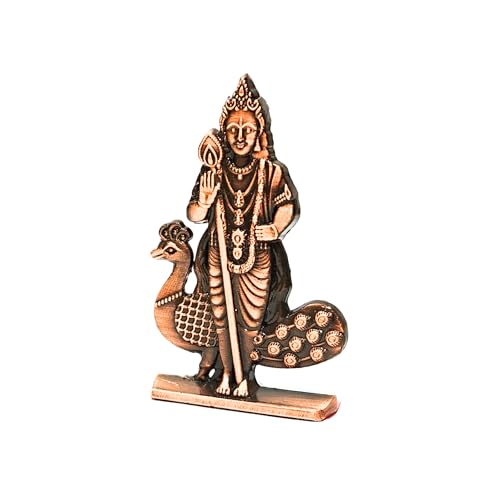 Image of anciently Murugan Statue for Car Dashboard | Kartikeya Idol for Car Dashboard, Metal, 1 Piece (Copper Colour)