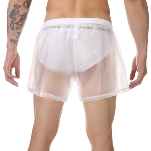 Mens PVC Transparent Layered Swim Trunks Elastic Waistband Loose Boxer Shorts Underwear3