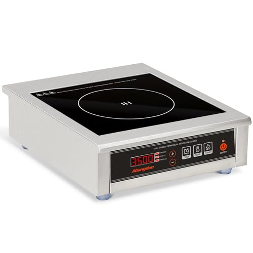 Abangdun Gewerbliches Induktionskochfeld 3500W – 190-275V Kommerzielles Induktionskochplatte mit 16 Leistungsstufen, 60–240°C, 18h-Timer, Edelstahl & Glas, für Gastronomie, Restaurant & Küche