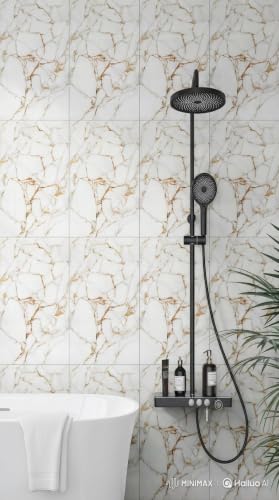 Image of WALLVEAR PE Foam Marble Wall Panel Sheet | Self Adhesive DIY Wall Covering (16, White Yellow)