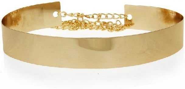 Full Metal Waist Adjustable Belt Metallic Gold Plated Wide Obi Band With Chains Good for Gift and Fashion