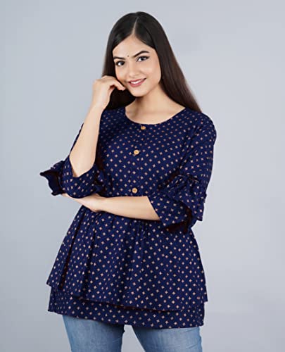 Image of Shiva Fab Short Kurti for Women | Embroidered Straight Rayon Kurta | Round Neck Full Sleeves Short Kurti for Women's